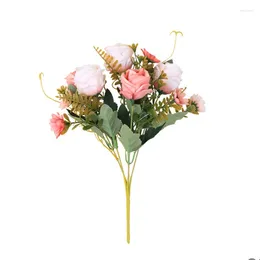 Decorative Flowers Silk Rose Artificial Flower Branch Romantic Wedding Home Wreath Decoration Fake Valentine Day Gifts