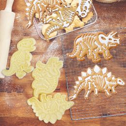 3Pc/Lot Plastic Dinosaur Chocolate Chip Cookie Mould Kitchen Baking Cookie Embossing Mould For Boy Birthday Party Cake Decoration