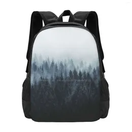 Backpack High And Low Pattern Design Bag Student'S Landscape Moody Mountain Adventure Mist Outdoors Nature Tree