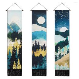 Tapestries Star Lake Mountain Vertical Tapestry With Tassel Long Forest Tree Landscape For Home Bedroom Wall Decor