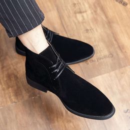 Men's Suede Leather Winter Fashion Dress Ankle British Style Handsome Men Boots Male