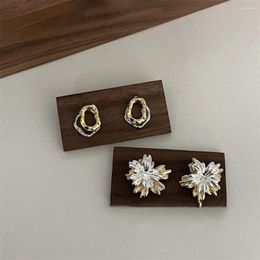 Stud Earrings Trend Irregular Metal Flower Gold Silver Color Drop Exaggerative Style Women Charm Two Statement