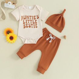 Clothing Sets 0-18M Born Infant Baby Girls Boys Clothes Set Letter Print Crew Neck Short Sleeve Rompers Long Pants Hat Outfits Summer