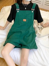 SML 2Colors Summer korean style Jumpsuit Denim Overalls Casual Girls High Waist Straight Jeans Shorts womens 78897 240409