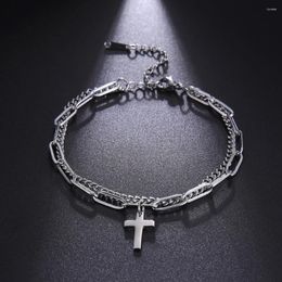 Link Bracelets Women's Cross Pendant Bracelet Stainless Steel Double Layer For Men Women Birthday Gifts