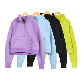 Half Zip Hoodie Women Yoga Shirt Designer Loose Sweatshirt Gym Sportswear High Collar Outdoor Sports Jogging Coat Thick Long-sleeves with Fleece jacket