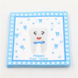 Whole Blue Happy First Tooth Printed Paper Napkin Napkin For kinds party Decoupage Festas Tissue Servilleta 33cm33cm 20pcsp2020234