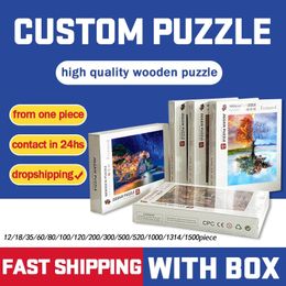 Po Custom Wooden Personalized Jigsaw Tube Puzzle Picture DIY Toy Decoration Collectiable Gift Present Christmas 1000pcs Large 240401