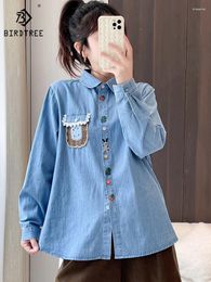 Women's Blouses Autumn Cotton Embroidery Shirts Women Lapel Collar Tops Girl Long Sleeve Loose Sweet Age Reduction Spring T39716QC