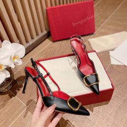 Metal V-buckle pointed thin heel Designer Formal Shoes High Heels Women's High Heels Pointed Toe Shoes Classic Metal V Buckle Nude Black Red Matte Stiletto Heels