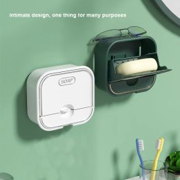 Creative Wall Mounted Soap Box With Flip-top Portable Grids Soap Draining Rack Self Adhesive Soap Holder Bathroom Accessories