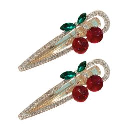 2pcs Cherry Hair Clip Rhinestone Hair Barrette Chic Clip Girl Headdress