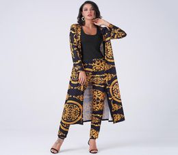 Women039s Two Piece Suit Bussiness Commute Retro Palace Printing Slim Long Work Home Stretch Knit 2 Piece Pants7464821