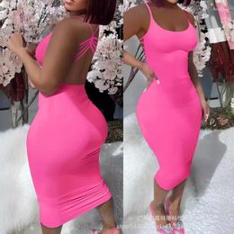 Casual Dresses Spring Summer 2024 Elegant Dress Women's Solid Colour Bandage Backless Sexy Spaghetti Strap Slim Fit