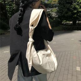 Shoulder Bags Korean Fashion Casual Canvas Bag Handbags Large Capacity Solid Lacing Travel Aesthetic Crossbody Hobos For Women