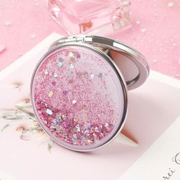 TSHOU722 Fashion 2Face Mini Pocket Makeup Mirror Creative Cosmetic Compact Mirrors with Flowing Sparkling Sand Can 240409