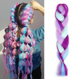 HalloweenGiant Woven Hair Fiber Smooth Colorful Twisted Woven Hair 1 Pack Rainbow Color Synthetic 24 inch Hair Extension