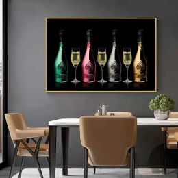 Modern Bar Restaurant Wall Art Mural Colorful Champagne Posters and Prints Champagne Luxury Splash Canvas Painting Home Decor