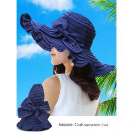 Fashion Summer Womens Hat Large Rim Sun Sunscreen Foldable Beach Cool UV Protection Face Mask Panama Hat240409