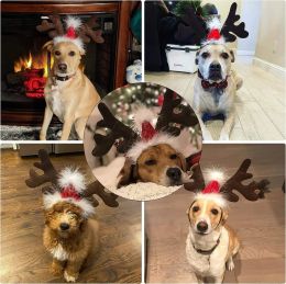 PUPCA Christmas Dog Supplies Elk Reindeer Antlers Headband Santa Hat Pet Christmas Cool Dog Costume Cute Headwear Accessories