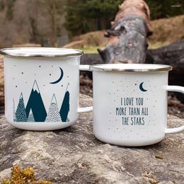 Mugs Tree Mountain Moon Stars Creative Enamel Coffee Tea Camping Bonfire Party Beer Drink Juice Cola Cups Outdoor Hiking Gifts