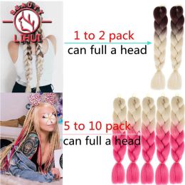 LIHUI 6packs 24Inch Jumbo Crochet Braiding Hair Synthetic Ombre Hair For Women Blonde Golden Green Brown Colorful Hair Wholesale