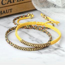 Lucky Handmade Braided Colourful Rope Bracelets for Women Men Vintage Gold Colour Long Tube Accessories Wristband Bangles Jewelrys