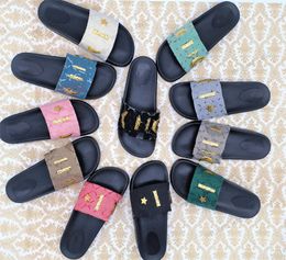 Size 35-48 Womens slide lover couple beach slides Embroidered G letter Designer Bee Summer slipppers for men gold Sequin horse buckle dad Sandal real leather Slipper