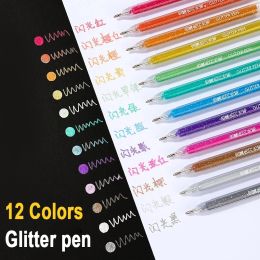 12Pcs/Set Gel Pen Set Glitter Gel Pens For School Office Adult Colouring Book Journal Drawing Doodling Art Markers Stationery Pen