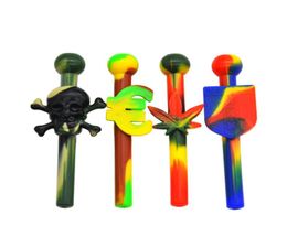 Skull Silicone Tube Pipe C HLLIUMS Snuff Straw Sniffer Pipes Smoking Tool Accessories for Dry Herb Cigarette Bat 4 colors3041997