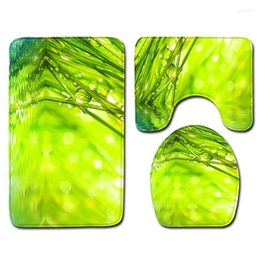 Bath Mats Water Drops Green Leaf Natural Scenery Toilet Three-piece Floor Mat Bathroom Carpet Seat Cover Decor