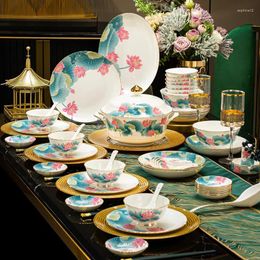 Dinnerware Sets 68 Pieces Chinese Style Bone China Tableware Bowl Sushi Dishes Ramen Plates Chopsticks Dinner Set Kitchen Utensils