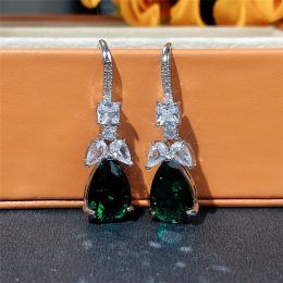 Huitan Noble Pear Shaped Green Cubic Zirconia Drop Earrings Women Elegant Wedding Party Ear Accessories Nice Gift New Jewellery
