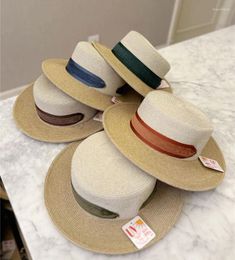 Berets 202403-24-xx Ins Chic Summer Velvet Webbing Sunshade Sun Protection Lady Fedoras Cap Women Leisure Panama Jazz Hat