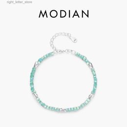 Bangle MODIAN Solid 925 Sterling Silver Square Green Crystal Charm Bracelet Suitable for Women Sweet Chain Womens Exquisite Jewelry Accessories yq240409
