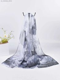 Scarves Spring and summer hot selling silk scarf with lotus pattern 50 * 160 printed silk scarf long scarf240409