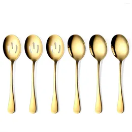 Spoons Gold Serving 6 Pieces Stainless Steel Utensils With Mirror Polished 3 Spoon And Slotted
