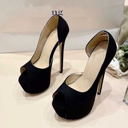 Dress Shoes Liyke 2024 New Black Heels For Women Slingback Shallow Peep Toe Platform Pumps Sexy Party Stripper Stiletto Zapatos Mujer H240409 OA4J