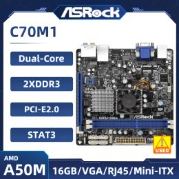 Motherboards ASROCK C70M1 Motherboard MiniITX AMD DualCore Ontario C70 APU DDR3 1333 16GB USB 2.0 Integrated AMD Radeon HD 7290 Graphics