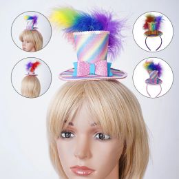 Fascinators Hat Women Sequins Bow Feathers Fedoras Hat Headband for Halloween Cosplay Headwear Cocktail Tea Party Mini Top Hat