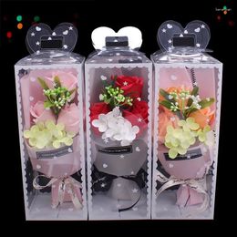 Decorative Flowers 3pc/box Soap Flower Eternal Rose Handmade Bouquet With PVC Box Valentine's Day Present Gifts Creative Birthday Gift