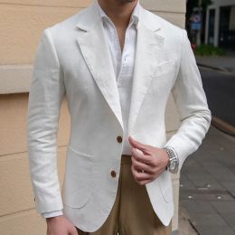 Linen Men Italian Blazer Men Luxury Stylish Blazer Hombre Chaqueta Hombre Wedding Groom Formal Social Club Outfits Jacket