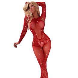 Sexy Set lingerie bodystocking teddy women one-pieces rhinestones open crotch bodystocking underwear porno lenceria sensual mujer bodysuit