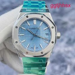 Exclusive AP Wrist Watch Royal Oak Series 15550ST Ice Blue Plate Precision Steel Automatic Mechanical Womens Watch 37mm Complete Set