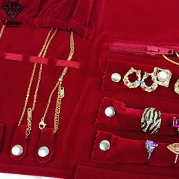 Travel Jewellery Organiser Roll Foldable Jewellery Roll Bag Small Jewellery Storage Bag for Ring Earrings Necklace Velvet Foldable Bag