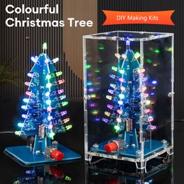 RGB LED Flashing Christmas Tree DIY Kits Electronics Soldering Colorful 3D Xmas Tree DIY Kits for Soldering Practice Learning