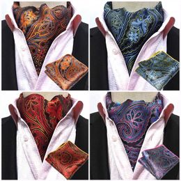 Men Paisley Floral Cravat Ascot Necktie Wedding Matching Hanky Pocket Square Set BWTHZ0517240409