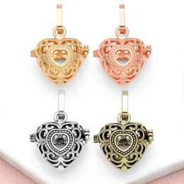 OCESRIO Retro Hollow Heart Harmony Ball Chime Bola Necklace Pendant for Pregnancy Copper Gold Plated Wishing Ball pdtb406