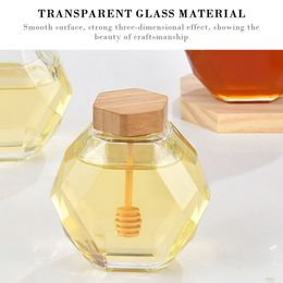 200/380ml Glass Hexagonal Glass Honey Jars Bottle With Wooden Stirring Rod Honey Jar Pot Container Cork Lid For Home Kitchen