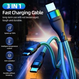 100W 3 in 1 Surper Fast Charging Cable 6A USB Type C Data Cable Micro USB Cable For Xiaomi Huawei 1.2M USB C Multi Charger Cable